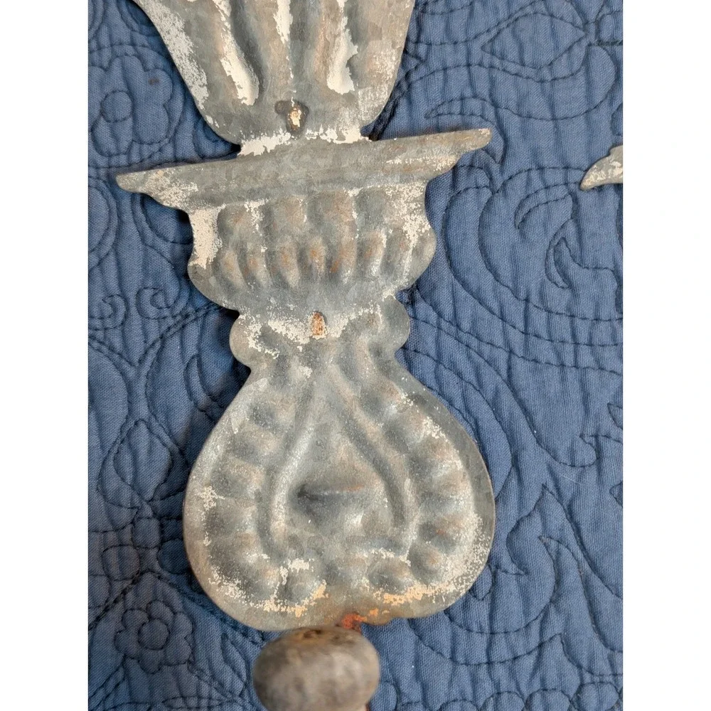 Vintage Embossed Tin Wall Hooks Pair Floral French Country Farmhouse Shabby Chic